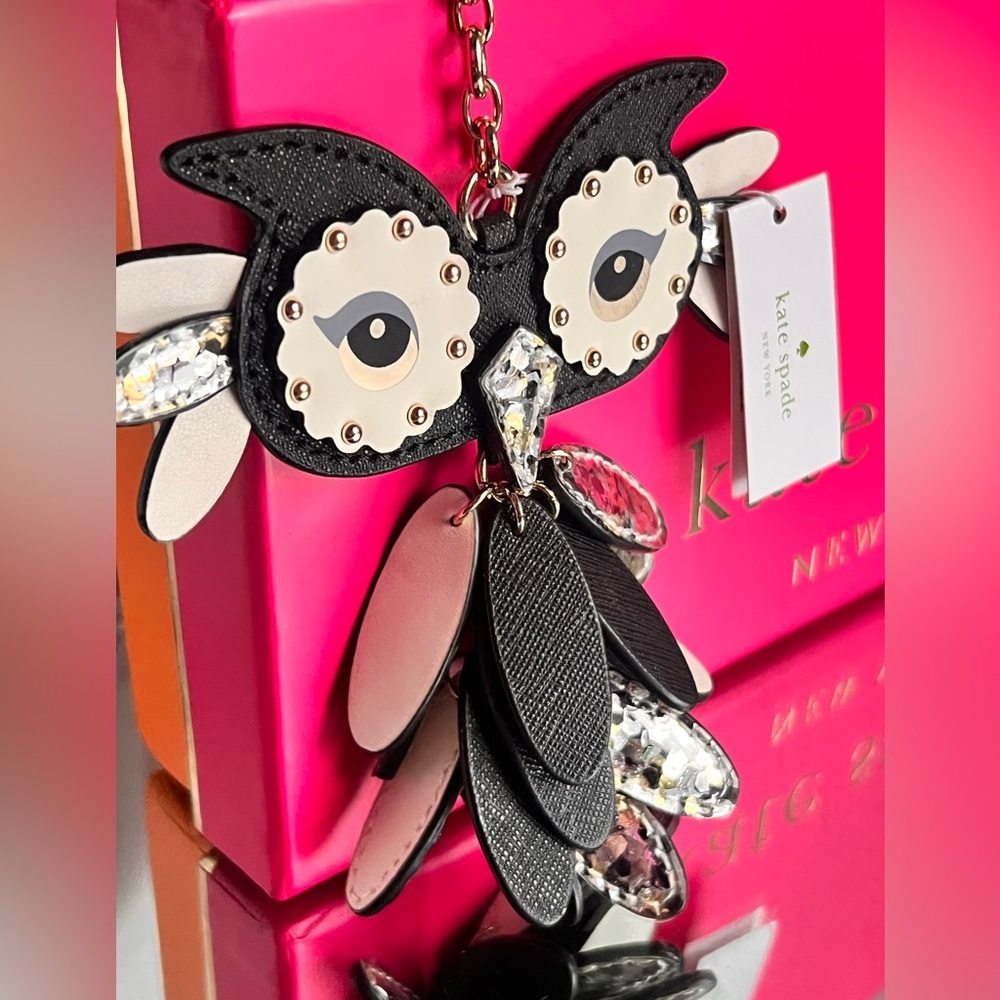 Kate Spade New York NWT Leather Owl Key Fob Key Chain - Picture 7 of 11